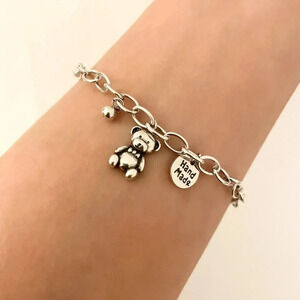 925 Sterling Silver Teddy Bear Charm Bracelet Minimalist Dainty Link Bracelet